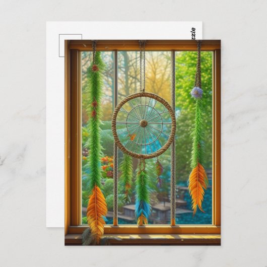 Dreamcatcher met blauwe, groene en Oranje veren Briefkaart (Voorkant / Achterkant)
