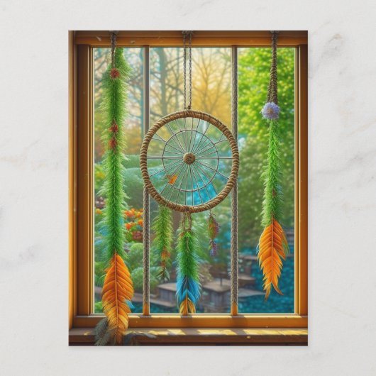 Dreamcatcher met blauwe, groene en Oranje veren Briefkaart (Voorkant)