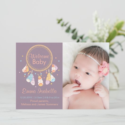 Dreamcatcher Nieuwe Baby Pasgeboren Geboorte Aanko Aankondiging (Staand voorkant)