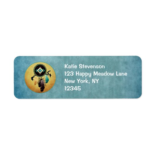 Dreamcatcher op een blauwe gestructureerde achterg etiket (Voorkant)