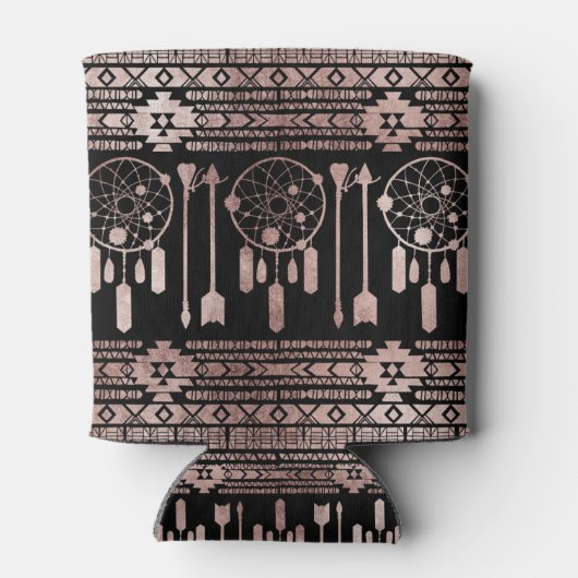Dreamcatcher Roos Gold Tribal Aztec op zwart Blikjeskoeler (Achterkant)