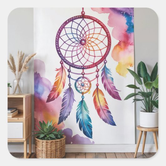 Dreamcatcher schilderij op de muur vierkante sticker (Voorkant)
