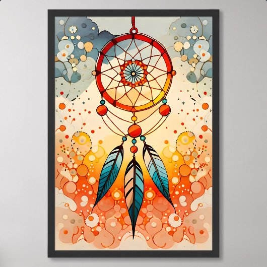 DreamCatcher schilderij versierde blauwe veren kra Poster