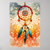 DreamCatcher schilderij versierde blauwe veren kra Poster (Voorkant)