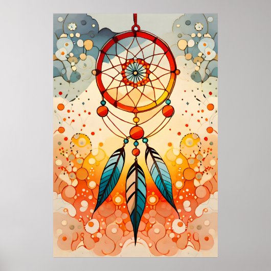 DreamCatcher schilderij versierde blauwe veren kra Poster (Voorkant)