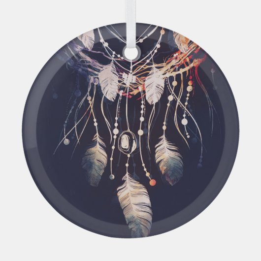 Dreamcatcher, takken, boho stijl, digitale kunst. glas ornament (Voorkant)