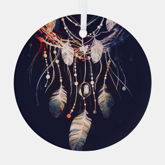 Dreamcatcher, takken, boho stijl, digitale kunst. glas ornament (Achterkant)