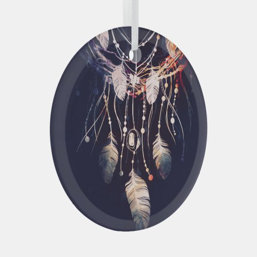 Dreamcatcher, takken, boho stijl, digitale kunst. glas ornament (Voorkant Rechts)