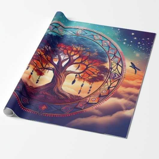 Dreamcatcher Tree of Life, Spirituele explosie Cadeaupapier (Uitgerold)
