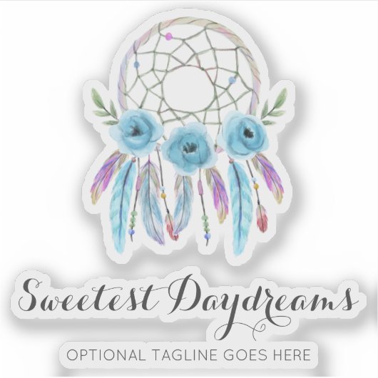 Dreamcatcher Waterverf veren rustieke Boho Logo Sticker (Voorkant)