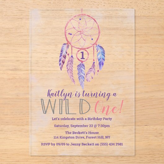 Dreamcatcher Wild One 1st Birthday Acryl Uitnodigingen (Voorkant)
