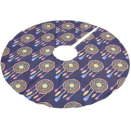 Dreamcatchers Feathers Waterverf Naadloze Textuur Kerstboom Rok (Gekanteld)