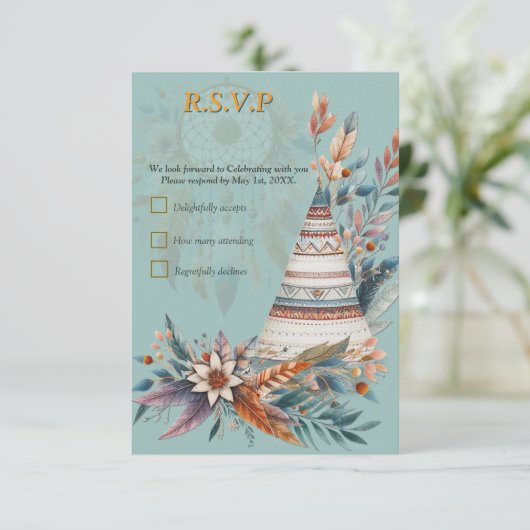 Dreamcatchers in een Boheems thema RSVP Kaartje (Staand voorkant)