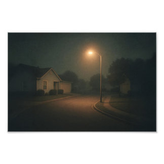 Dreamcore Suburban Night Street met straatverlicht Foto Afdruk