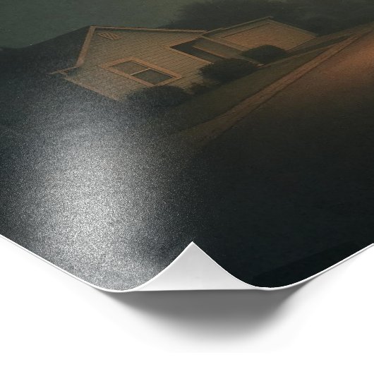 Dreamcore Suburban Night Street met straatverlicht Foto Afdruk (Hoek)