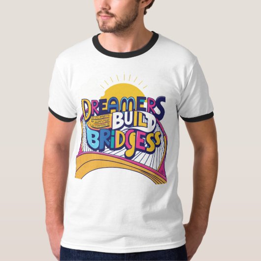 Dreamers bouwen bruggen: levendig verbindingsontwe t-shirt (Voorkant)