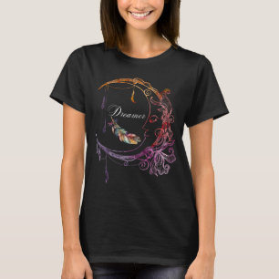"Dreamer's Delight, Kleurrijke Maan en Veer" T-shirt