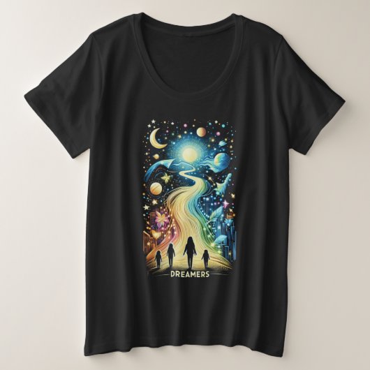 Dreamers lichtpaden grote maat t-shirt (Design voorkant)