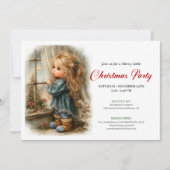 Dreamful Little Girl Awaiting Santa Editable  Kaart (Voorkant)