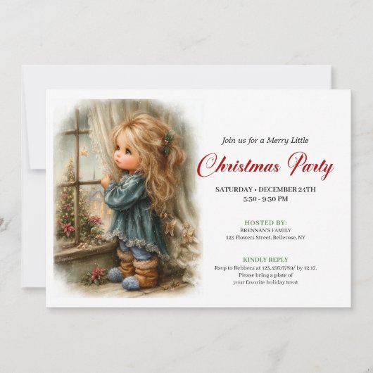 Dreamful Little Girl Awaiting Santa Editable  Kaart (Voorkant)