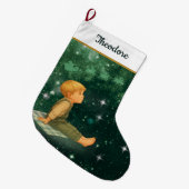 Dreaming Boy Christmas Stocking – Green Silver Grote Kerstsok (Voorkant (Hangend))