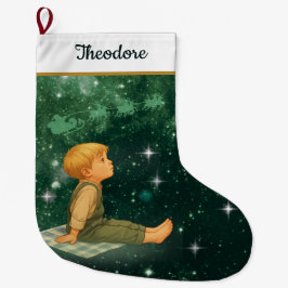 Dreaming Boy Christmas Stocking – Green Silver Grote Kerstsok