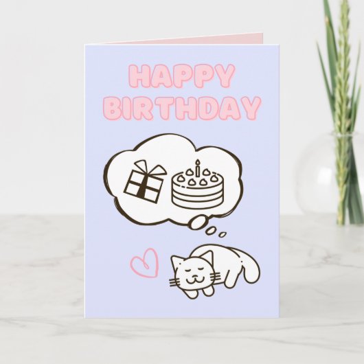 Dreaming Cat&Cake Happy Birthday Kaart (Voorkant)