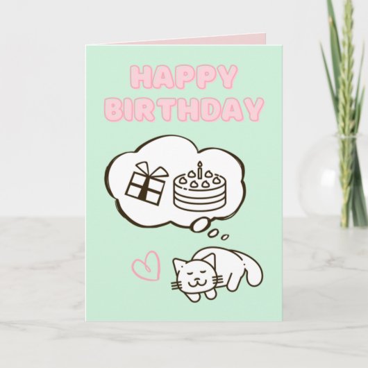 Dreaming Cat&Cake Happy Birthday Kaart (Voorkant)
