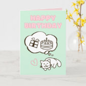 Dreaming Cat&Cake Happy Birthday Kaart (Gele Bloem)
