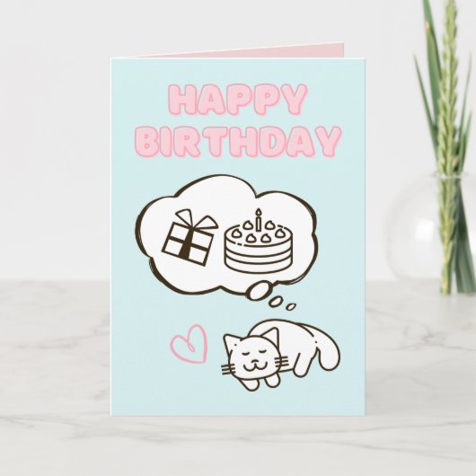 Dreaming Cat&Cake Happy Birthday Kaart (Voorkant)
