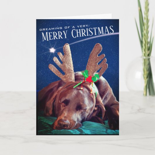 Dreaming chocolade Lab met foto van Antlers Feestdagen Kaart (Voorkant)