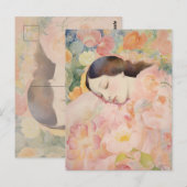 Dreaming in Bloom – Watercolor Sleeping Woman Briefkaart (Voorkant / Achterkant)