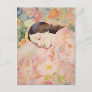 Dreaming in Bloom – Watercolor Sleeping Woman Briefkaart