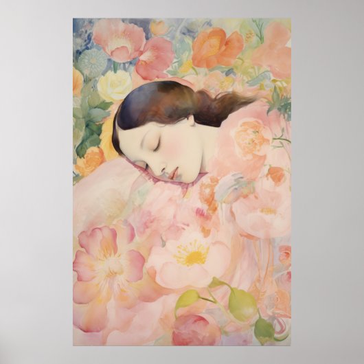 Dreaming in Bloom – Watercolor Sleeping Woman Poster (Voorkant)