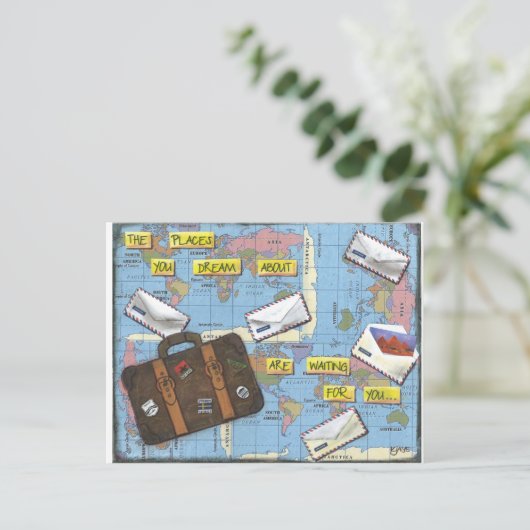 Dreaming of Travel - Mixed Media Artwork Briefkaart (Staand voorkant)