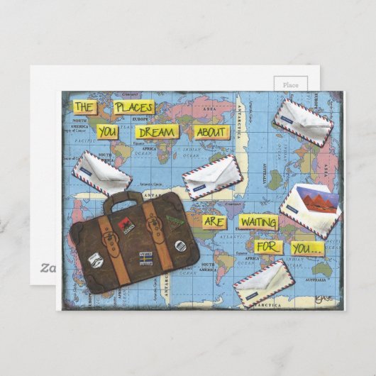 Dreaming of Travel - Mixed Media Artwork Briefkaart (Voorkant / Achterkant)