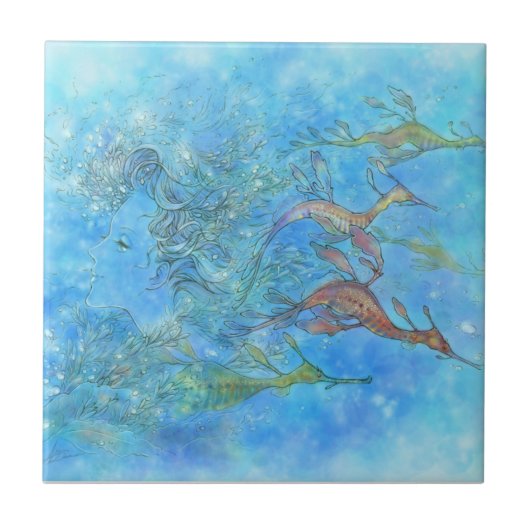 Dreaming op Aquamarine Tides Tile Tegeltje (Voorkant)