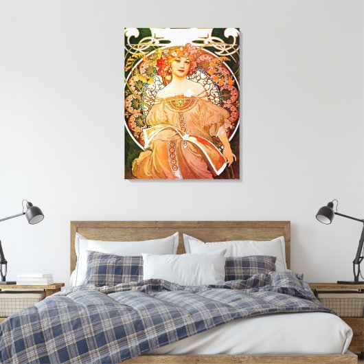 Dreaming (Reverie) van Alphonse Mucha Canvas Afdruk (Insitu (Slaapkamer))