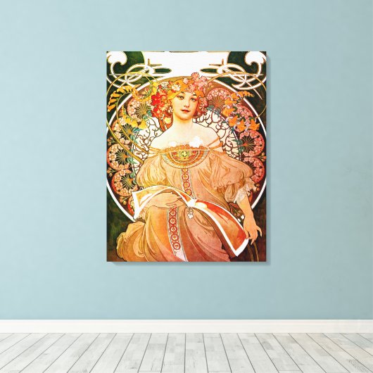 Dreaming (Reverie) van Alphonse Mucha Canvas Afdruk (Insitu (Houten vloer))