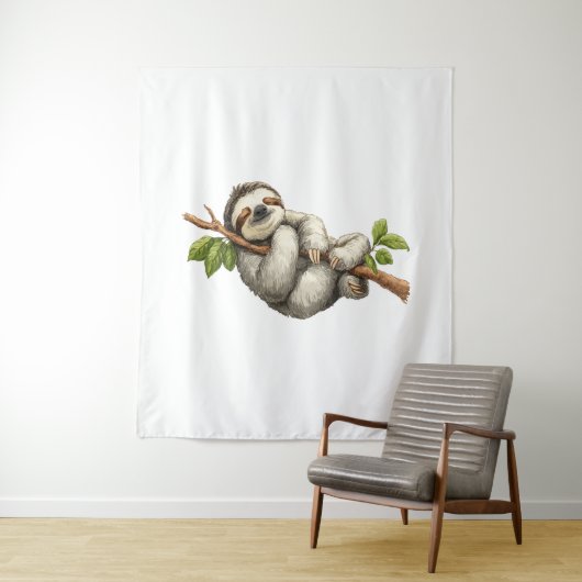 Dreaming Sloth on a Branch Wandkleed (In situ)