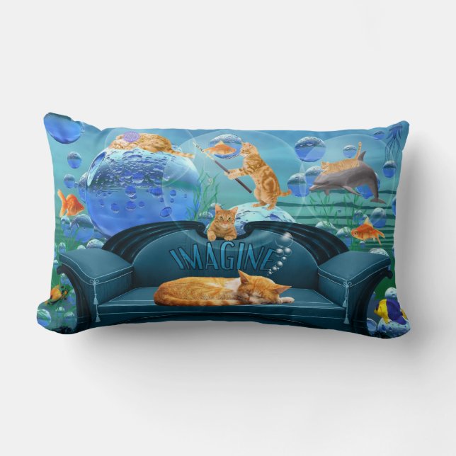 Dreaming tablet Cat Underwater Fantasy Kussen (Voorkant)