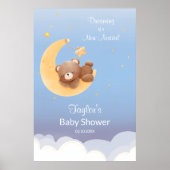 Dreaming Teddy Bear Moon Soft Blue Baby Shower Poster (Voorkant)