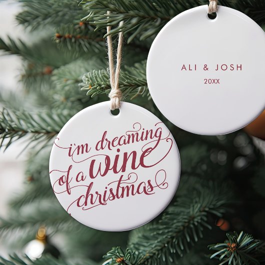 Dreaming van een Wijnkerst | Wit en rood Keramisch Ornament