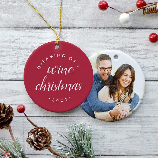 Dreaming van een Wine-kerstfoto Keramisch Ornament