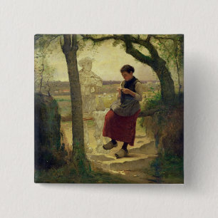 Dreaming van haar liefde, 1901 vierkante button 5,1 cm