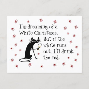 Dreaming van White Kerstmis Funny Wine Cat Briefkaart