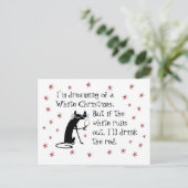 Dreaming van White Kerstmis Funny Wine Cat Briefkaart (Staand voorkant)