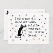 Dreaming van White Kerstmis Funny Wine Cat Briefkaart (Voorkant / Achterkant)