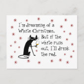 Dreaming van White Kerstmis Funny Wine Cat Briefkaart (Voorkant)