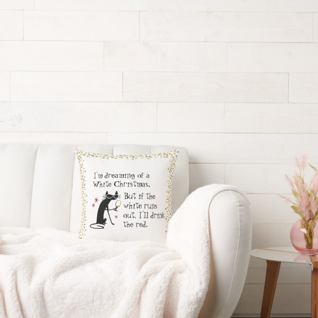 Dreaming van White Kerstmis Funny Wine Cat Kussen (Bank)